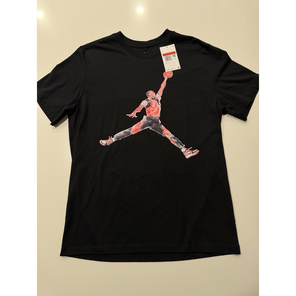 Jordan Watercolor Jumpman Graphic Tee FN5980-010 Black Cotton Mens Large NWT